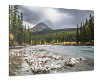 CANVAS ART - Forest Wall Art | Mountain River Forest Wall Decor | Nature Wall Art Gift | Forest Home Office Decor | Forest Canvas Print