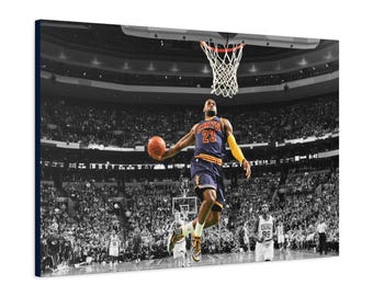 ARTE EN LIENZO - Arte mural de Lebron James / Lienzo de Lebron James Dunking / Arte mural de la NBA / Impresión de baloncesto de los Cleveland Cavaliers / Decoración para el hogar/la oficina