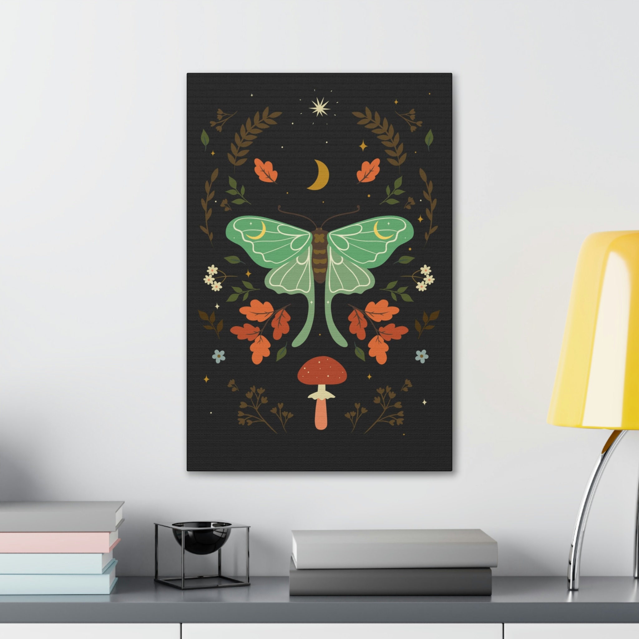 LB Wandbild Mit Weißen Blumen & Lila Schmetterling – Gerahmte Leinwand 40,6x50,8 Cm, Grau, Vintage-Stil, Für Wohnzimmer & Schlafzimmer