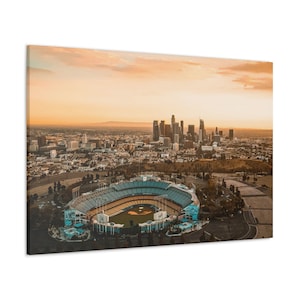 CANVAS ART - LA Skyline Wall Art | Los Angeles Skyline Wall Art | Dodger Stadium | Los Angeles Canvas Print | Los Angeles Sunset Wall Art