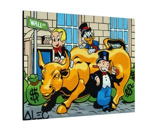 CANVAS ART - Monopoly Richie Rich Scrooge McDuck Wall Art | Pop Art Print | Urban Art | Bull Run Wall Street Money Art | Home/Office Decor