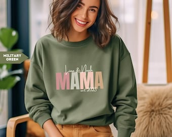 Personalized Mama Sweatshirt, Mother's Day Gift, Mama Hoodie, Pregnancy Announcement, New Mom Gift, Mom Sweatshirt with Kid Name, Gift