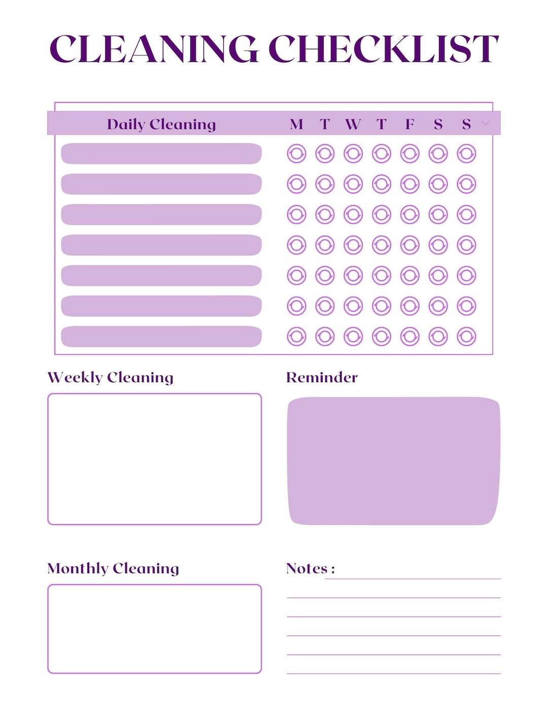 Cleaning Checklist Printable - Etsy
