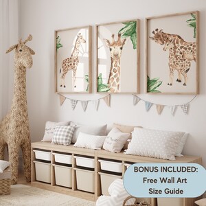 Set of 3 Giraffe Prints for Nursery, Kids Room, Safari, Digital Prints, Set of 3 prints for kids bedroom