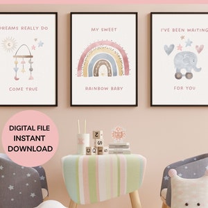 Set of 3 Rainbow Baby Prints, Digital Nursery Wall Art, Nursery Decor, Rainbow Baby Quote, Boho nursery decor, Rainbow Baby Quote