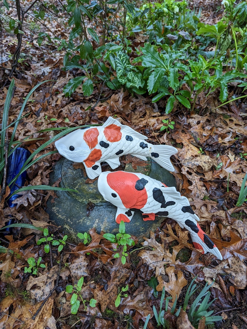 Ceramic Koi Fish, Large Multicolor, Stoneware, Outdoor or Indoor Decor