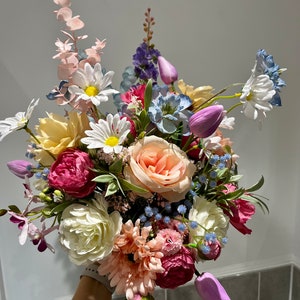 Artifical Wedding Bouquet,faux flower arrangement, wedding decor floral bright colourful peonies rose flowers, quality flowers,bride bouquet