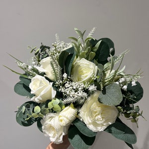 handmade artificial  Wedding Bouquet, faux flower arrangement for weddings white peonies rose flowers. Real looking, high quality flowers