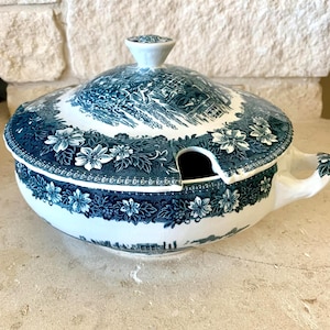 Coaching Tavern Staffordshire England Soup Tureen with Lid - SEE PHOTOS; Imperfections - Antique Soup Tureen - Vintage Kitchenware - 9S