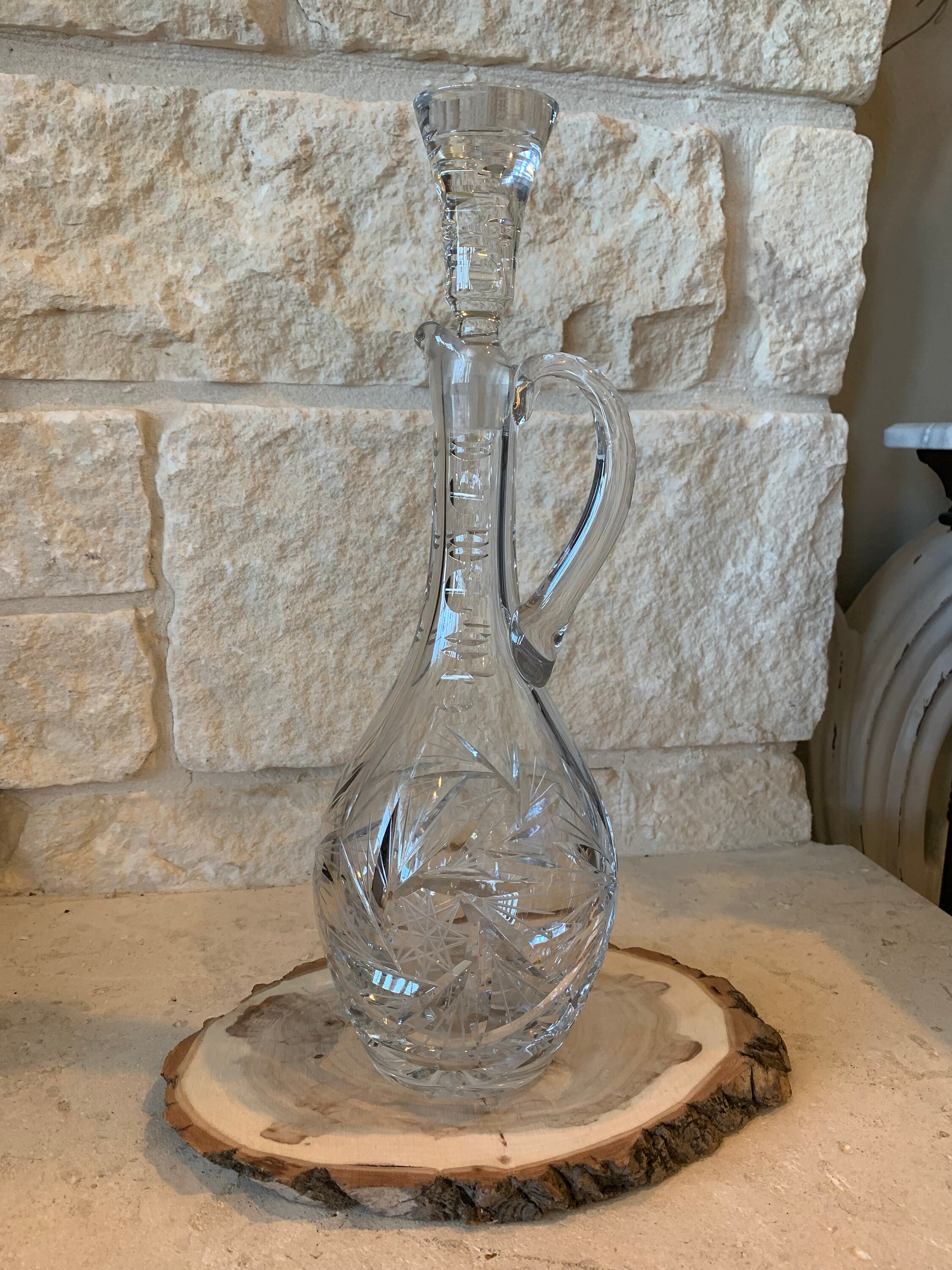 Etched Glass Wine Decanter With Stopper Lid Pinwheel Design Etsy