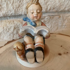 Figurine Boy Reading To His Lamb Occupied Japan sb8j