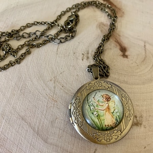 Vintage style Fairy Locket Necklace - Bronze Pendant Necklace - Unique Sentimental Cottagecore Fantasy Necklace