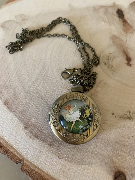 Vintage style Frog and white Fairy Locket Necklac… - image 1
