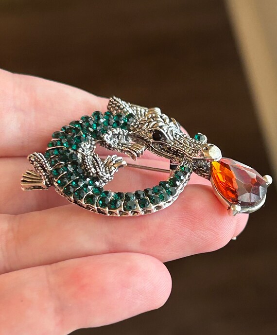 Crocodile Alligator Rhinestone Reptile Brooch - D… - image 2