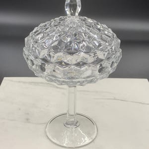 Vintage Fostoria American cubist pattern, 9” compote candy dish  - 2z