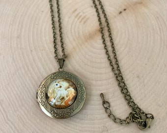 Vintage style unicorn Locket Necklace - Bronze Pendant Necklace - Unique Sentimental Cottagecore Fantasy Necklace