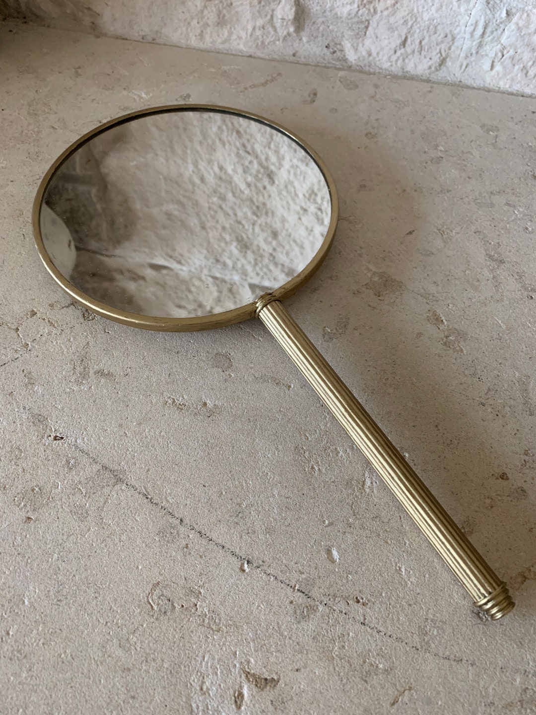 Vintage Round Gold Hand Mirror With Magnification on One Side. Etsy