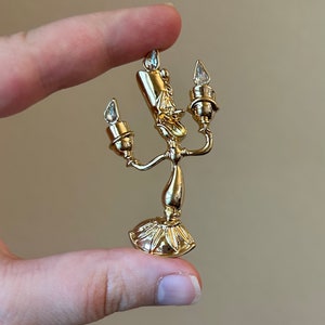 Gold Tone Candlestick Character Brooch - Cute Character Pin - Beauty Beast Brooch
