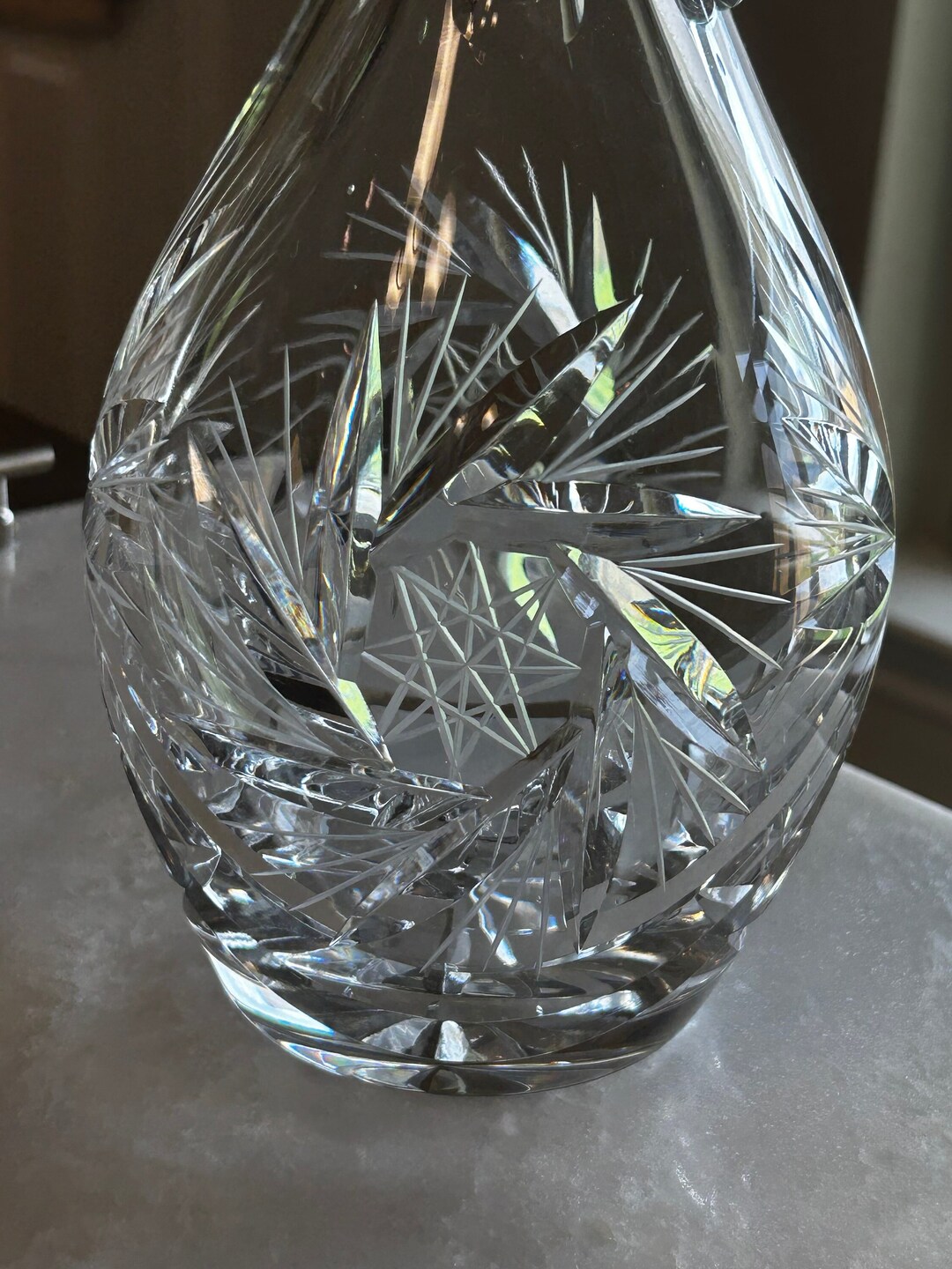 Etched Glass Wine Decanter With Stopper Lid Pinwheel Design Etsy