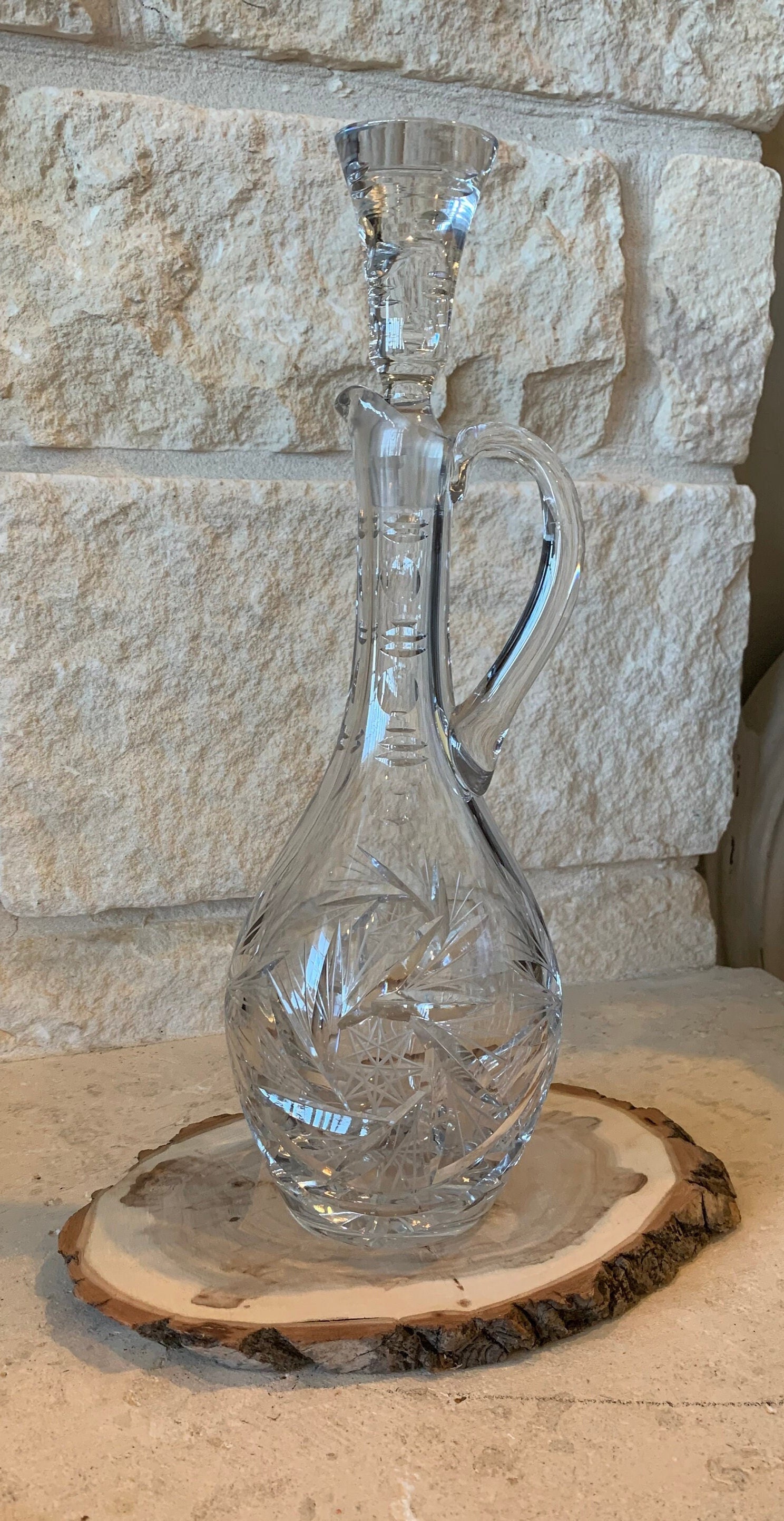 Etched Glass Wine Decanter With Stopper Lid Pinwheel Design Etsy