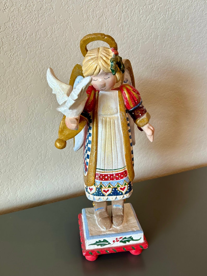Vintage Rare Denise Calla House of Hatten Christmas Angel Figurine With Dove FLAWS, Check