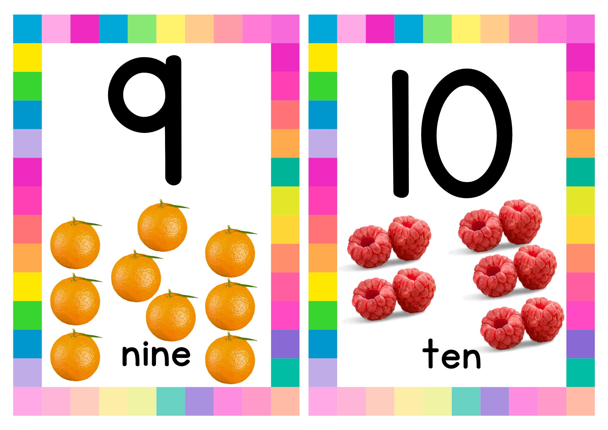 Tarjetas de números del 1 al 10 con frutas - Etsy México