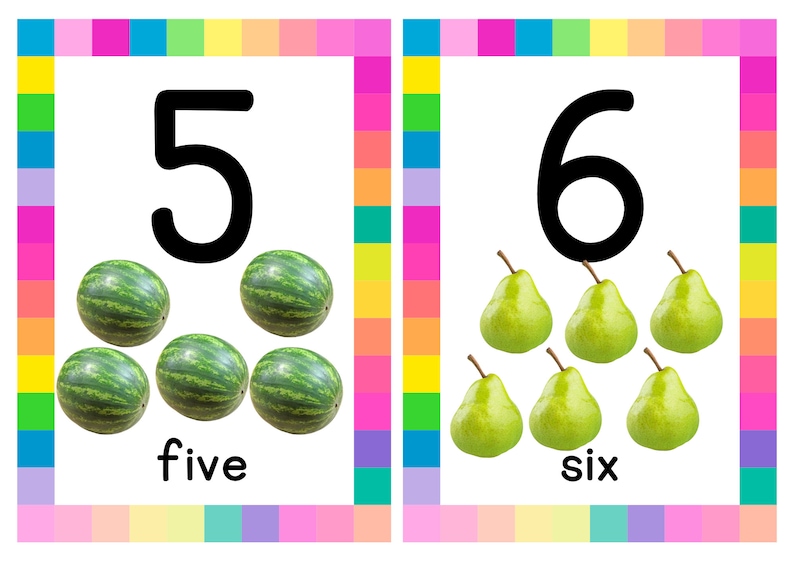 Tarjetas de números del 1 al 10 con frutas - Etsy México
