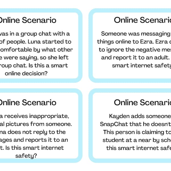 20 Online Scenario/Internet Safety Flashcards for Teens