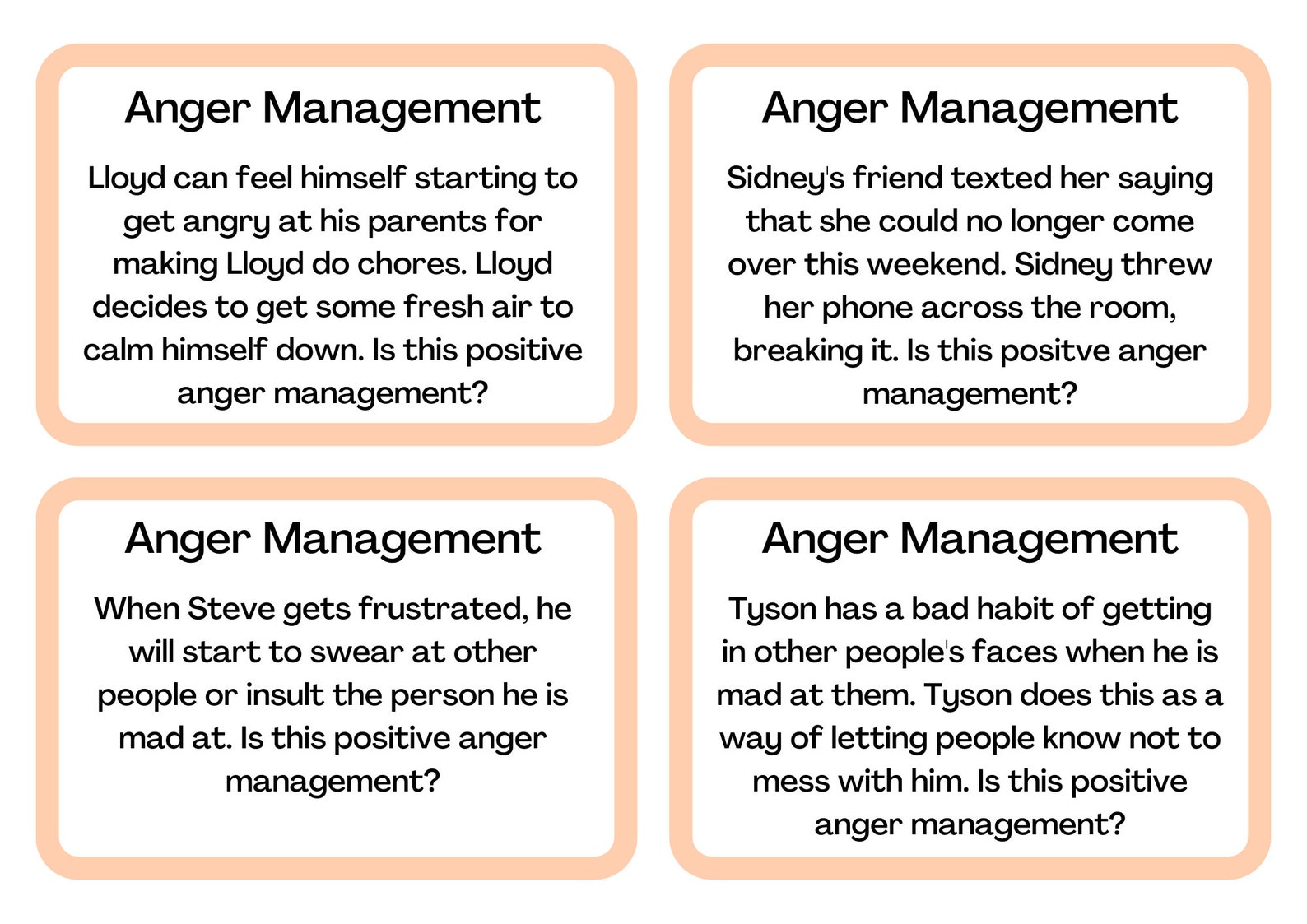 20 Anger Management Scenario Flashcards - Etsy