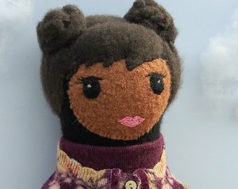 Gabrielle - a one of a kind doll made from upcycled wool and cashmere sweaters.