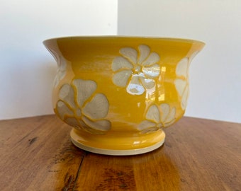 Yellow Sgraffito Flowered Bowl