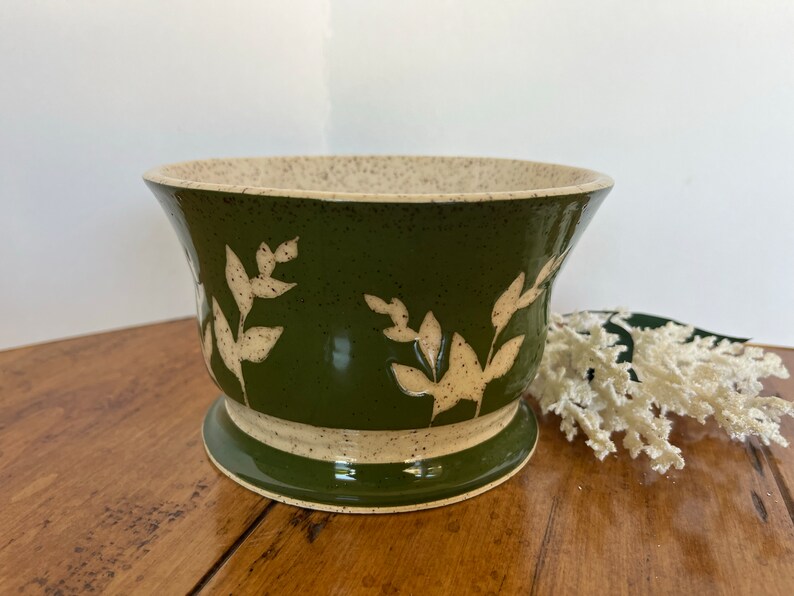 Handmade Green Sgraffito Flower Pot | Ceramic Planter With Botanical ...
