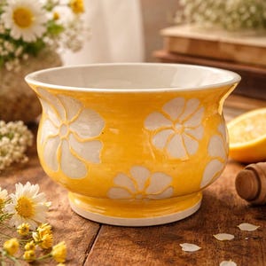 Yellow Sgraffito Flowered Bowl