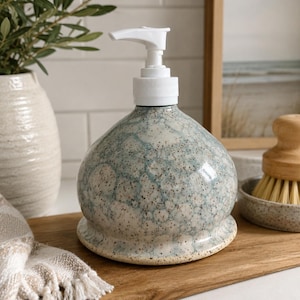 Handmade Ceramic Soap Dispenser | Bubble Glaze Stoneware Lotion Pump | Refillable Kitchen Soap Dispenser | Bathroom Decor | Artisan Pottery