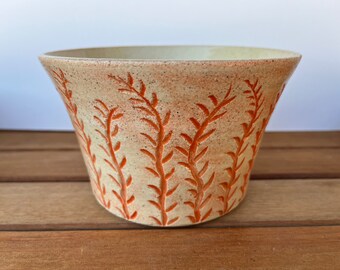 Orange Sgraffito Flower Pot