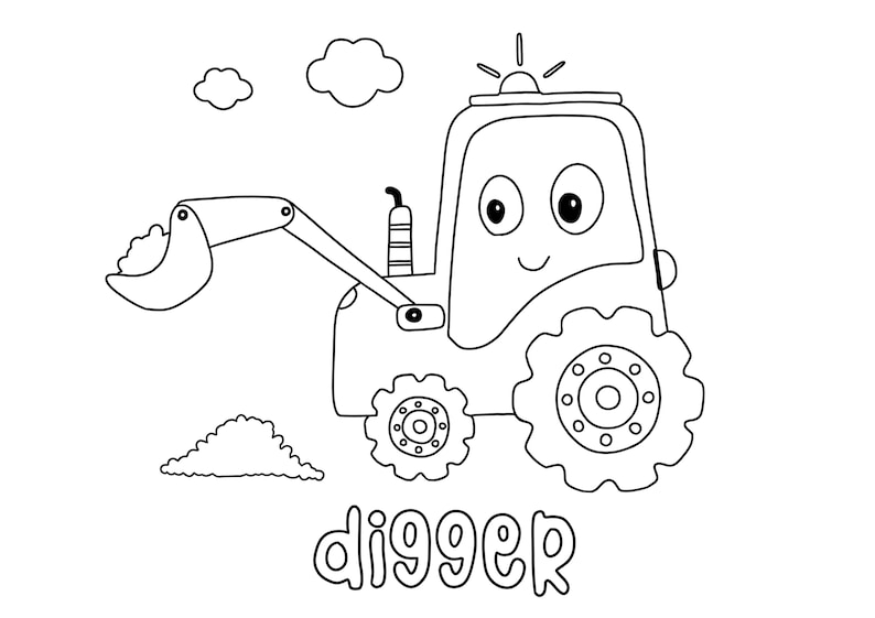 Cartoon Digger Colouring Page - Etsy Australia