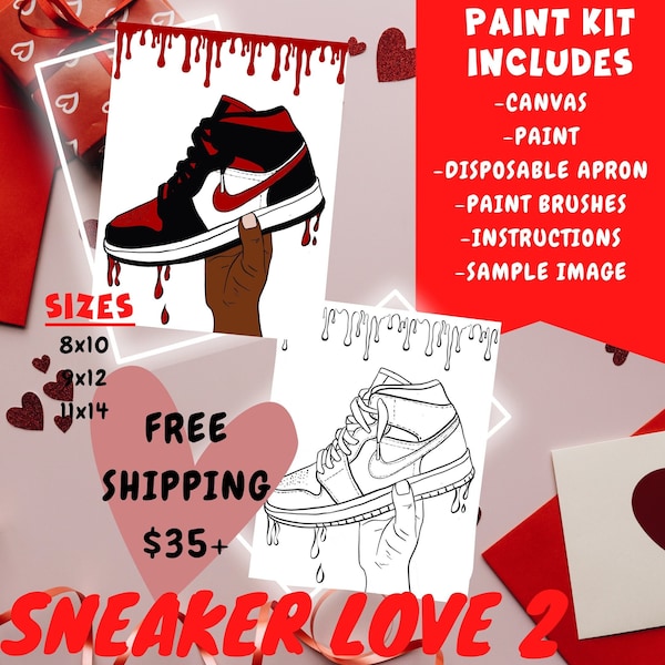 Paint Party / Paint and Sip / DIY Paint Party / Pre-Drawn Canvas / Paint Party Kit / Sneaker Love 2