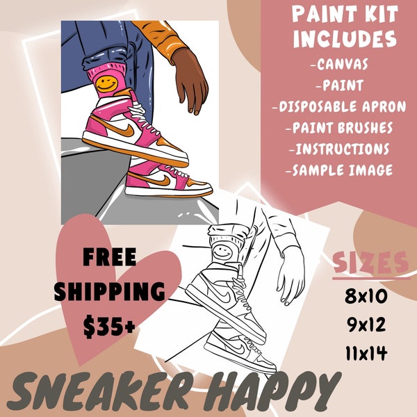 Paint Party / Paint and Sip / DIY Paint Party / Pre-Drawn Canvas / Paint Party Kit / Sneaker Happy