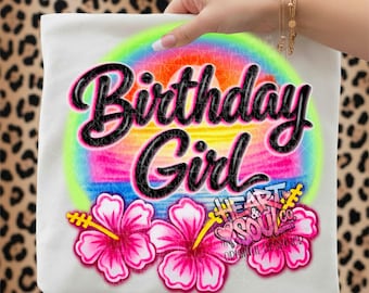 Birthday Girl PNG – Beach Scene Airbrush Design (Digital Download)