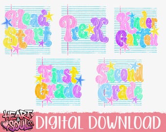 Schulanfangs-PNG-Paket für die Klassenstufen – Digitale Datei für Vorschule bis 2. Klasse