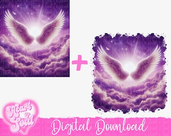 Purple Heaven In Loving Memory Template- Memorial Background Template Png- Digital Download