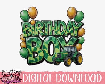 Green Tractor Birthday Boy PNG – Digital Download