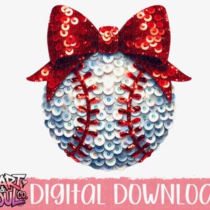 Sequin Baseball Coquette Bow Png-  Baseball Mom Png- Baseball Sequins- Baseball Png- Rhinestone PNG- Digital Download