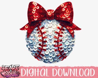 Sequin Baseball Bow PNG – Baseball Mom Rhinestone Design (Digital Download)