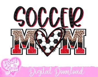 Soccer Mom PNG – Leopard Print Heart Graphic (Digital Download)