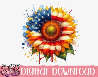 American Flag Sunflower Png- Digital Download