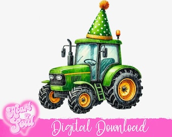 Green Tractor Birthday Hat PNG – Digital Download