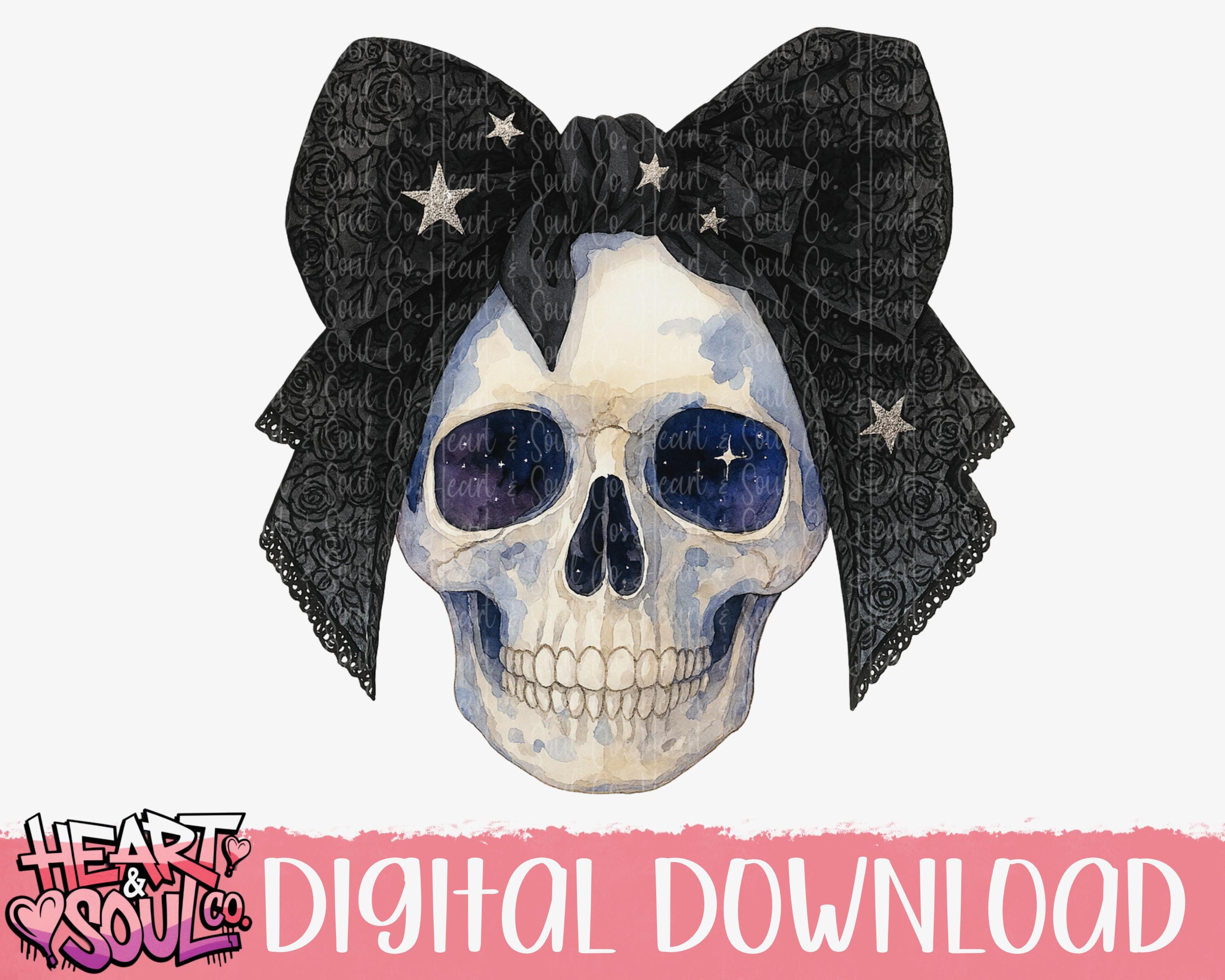 Skull With Black Bow PNG – Coquette Halloween Clipart (digital Download ...