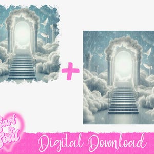 Silver Heaven Gates In Loving Memory Template- Memorial Background Template Png- Digital Download