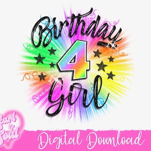 Rainbow Birthdsy PNG- 4th Birthdsy PNG- 4th birthday airbrush png- Birthday Girl PNG- four years old- Fourth Birthday-Digital Download